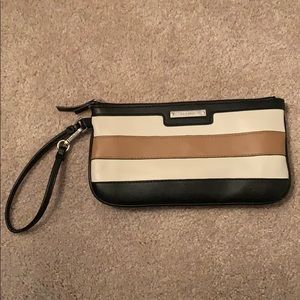 Nine West black tan and white leather wristlet